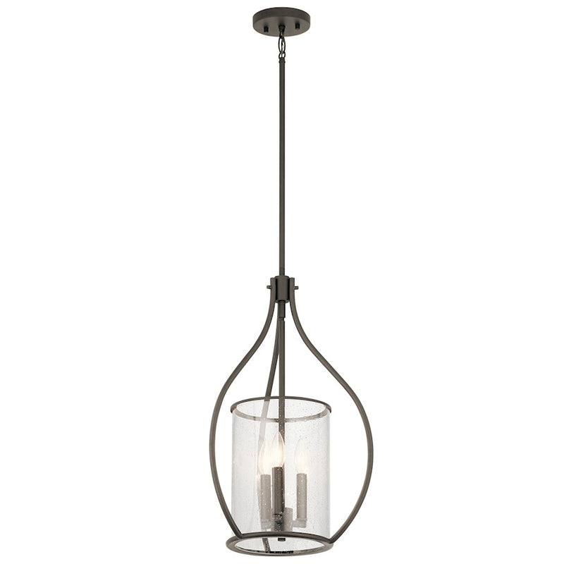 Kichler Fiona 22in 3-Light Foyer Pendant | Transitional Olde Bronze and Clear Seeded Glass | Entryway & Hallway | 15.25 x 22.5 in | Model 42495OZ