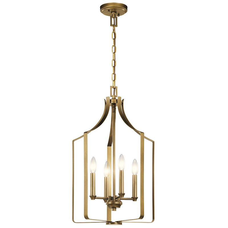 Kichler Morrigan 15in 4-Light Mini Chandelier | Traditional Natural Brass Steel Open Cage | Dining Room & Kitchen Island | 15 x 15 | Model 42496NBR