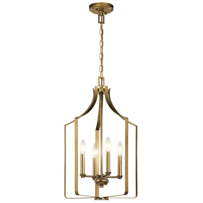 Kichler Morrigan 15in 4-Light Mini Chandelier | Traditional Natural Brass Steel Open Cage | Dining Room & Kitchen Island | 15 x 15 | Model 42496NBR