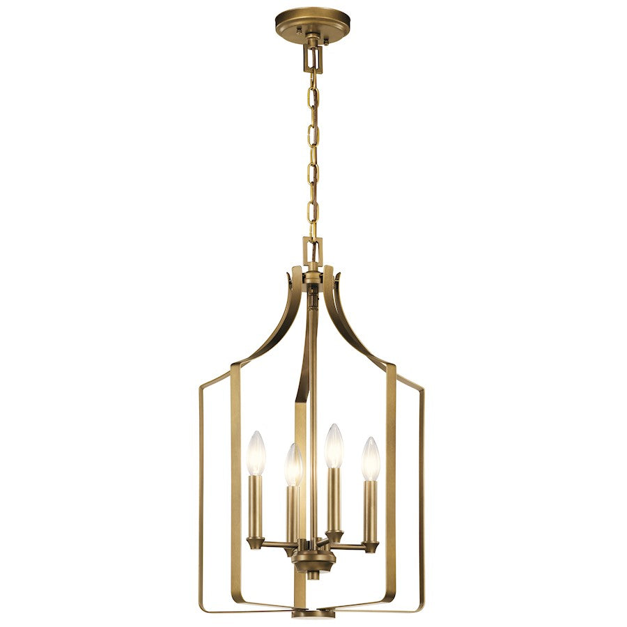 Kichler Morrigan 15in 4-Light Mini Chandelier | Traditional Natural Brass Steel Open Cage | Dining Room & Kitchen Island | 15 x 15 | Model 42496NBR