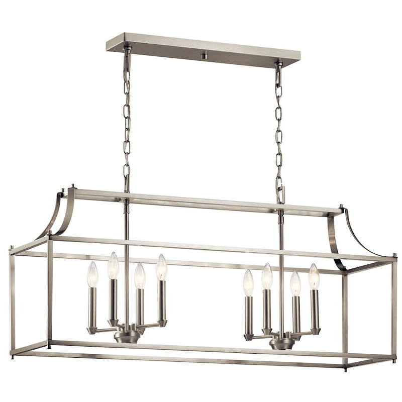 Kichler 40in 8-Light Linear Chandelier | Traditional Brushed Nickel Steel | Kitchen Island & Dining Room | 40 x 12 x 19 in | Model 42497NI