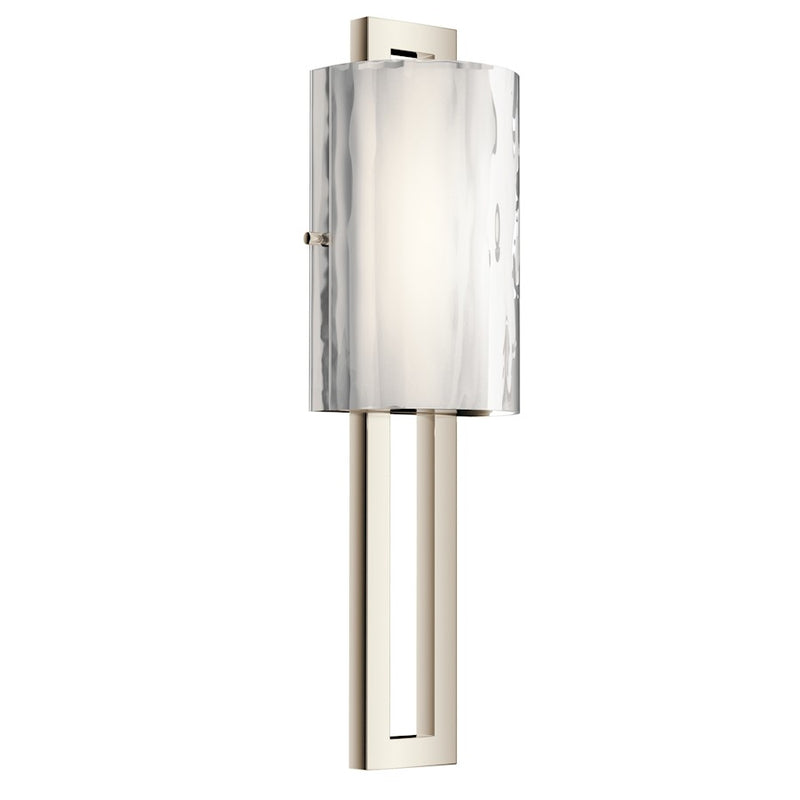 Kichler Jewel 20in 1-Light LED Wall Sconce | Contemporary Polished Nickel and Hammered Clear Glass | Bathroom & Hallway Accent | Model 42500PNLED