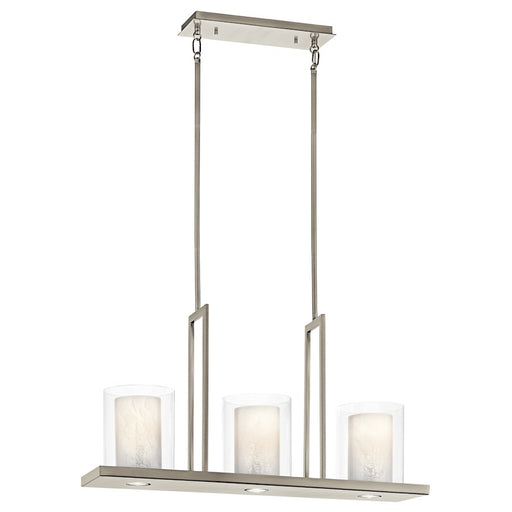 Kichler Triad 31in 6-Light Linear Chandelier | Contemporary Classic Pewter and Clear/White Vetro Mica | Kitchen Island & Dining Room | Model 42547CLP