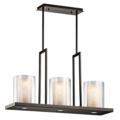Kichler Triad 31in 3-Light Linear Chandelier | Contemporary Olde Bronze and Clear/Frosted Glass | Kitchen Island & Dining Room | Model 42547OZ