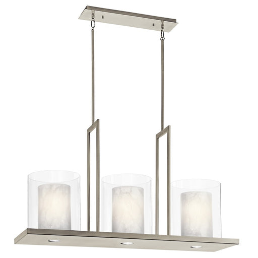Kichler Triad 40in 6-Light Linear Chandelier | Contemporary Classic Pewter and Clear/White Vetro Mica | Kitchen Island & Dining Room | Model 42548CLP