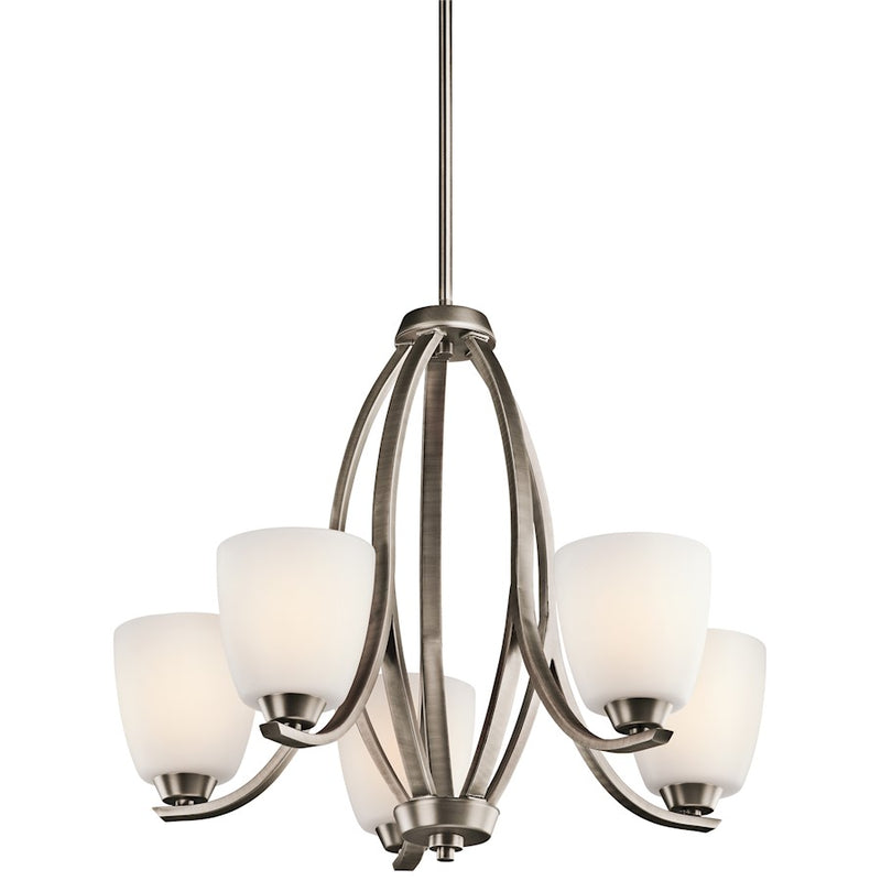 Kichler Granby 24in 5-Light Chandelier | Brushed Pewter and Satin Etched Opal Glass | Dining Room & Living Room | 24 x 24 x 20.5 in | Model 42557BPT