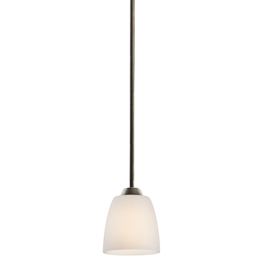 Kichler Granby 5in 1-Light Mini Pendant | Transitional Olde Bronze and Satin Etched Opal Glass | Kitchen Island & Dining Room | Model 42562OZ