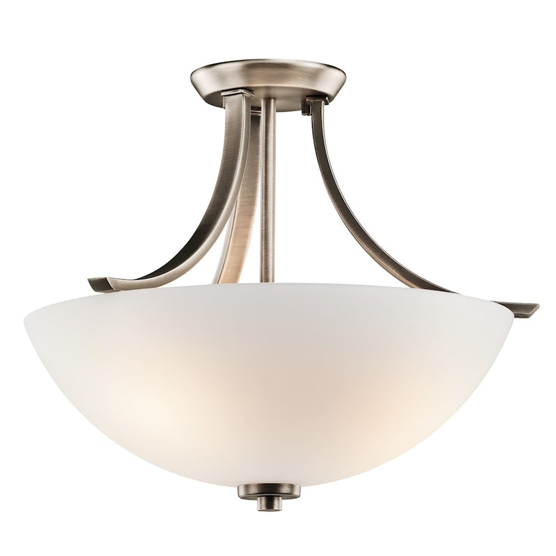 Kichler Granby 17in 3-Light Semi Flush Mount | Transitional Brushed Pewter and Satin Etched White Glass | Living Room & Dining Room | Model 42563BPT