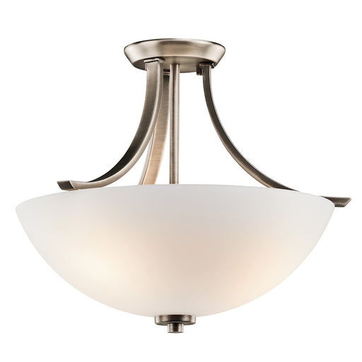 Kichler Granby 17in 3-Light Semi Flush Mount | Transitional Brushed Pewter and Satin Etched White Glass | Living Room & Dining Room | Model 42563BPT