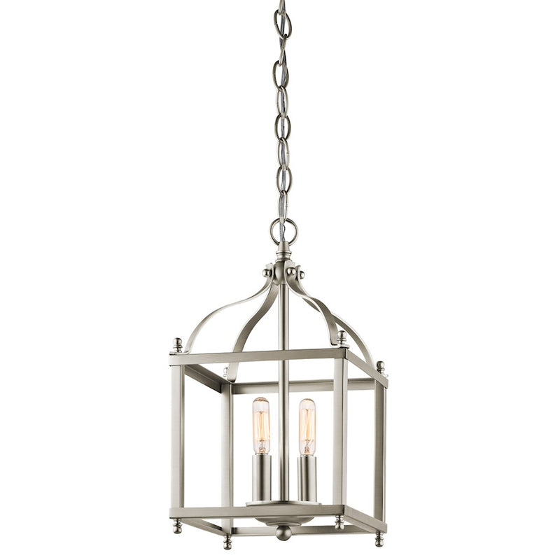 Kichler Larkin 8in 2-Light Pendant | Traditional Brushed Nickel Steel | Kitchen Island & Foyer | 8 x 14.75 in | Model 42565NI