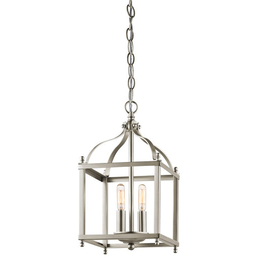 Kichler Larkin 8in 2-Light Pendant | Traditional Brushed Nickel Steel | Kitchen Island & Foyer | 8 x 14.75 in | Model 42565NI