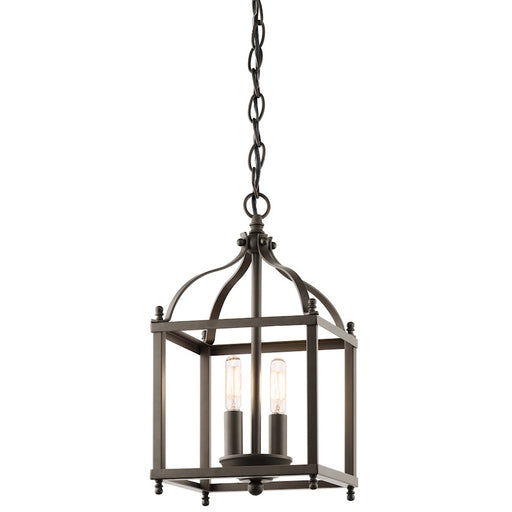 Kichler Larkin 8in 2-Light Pendant | Olde Bronze Steel Cage | Foyer & Entryway | 8 x 8 x 15 in | Model 42565OZ