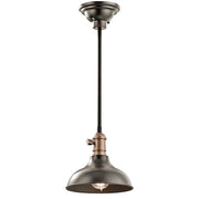 Kichler Cobson 8in 1-Light Mini Pendant | Industrial Olde Bronze Steel | Kitchen Island | 8 x 8 x 10 in | Model 42579OZ