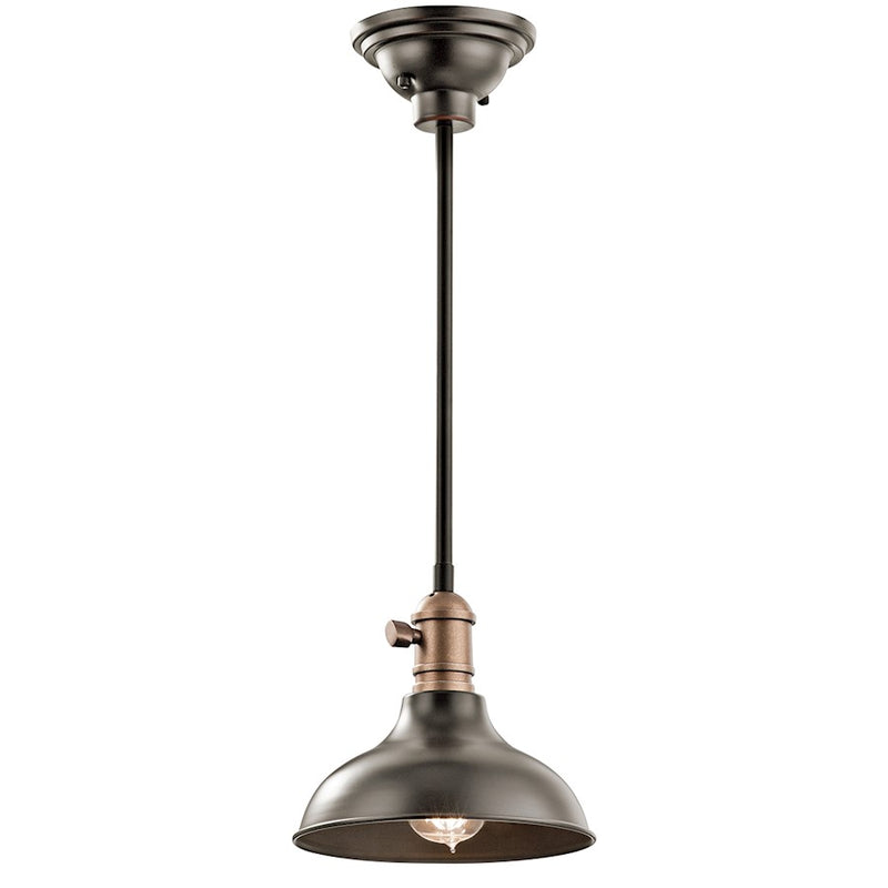 Kichler Cobson 8in 1-Light Mini Pendant | Industrial Olde Bronze Steel | Kitchen Island | 8 x 8 x 10 in | Model 42579OZ