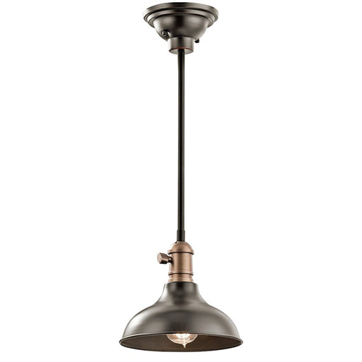 Kichler Cobson 8in 1-Light Mini Pendant | Industrial Olde Bronze Steel | Kitchen Island | 8 x 8 x 10 in | Model 42579OZ