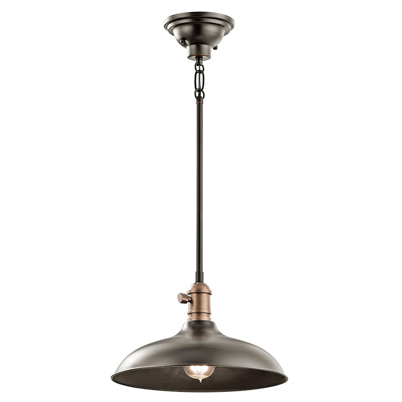 Kichler Cobson 12in 1-Light Convertible Pendant | Industrial Olde Bronze Steel | Kitchen Island | 12 x 12 x 7.5 in | Model 42580OZ