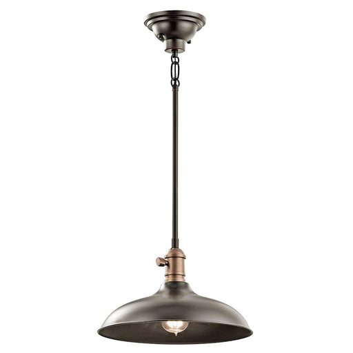 Kichler Cobson 12in 1-Light Convertible Pendant | Industrial Olde Bronze Steel | Kitchen Island | 12 x 12 x 7.5 in | Model 42580OZ