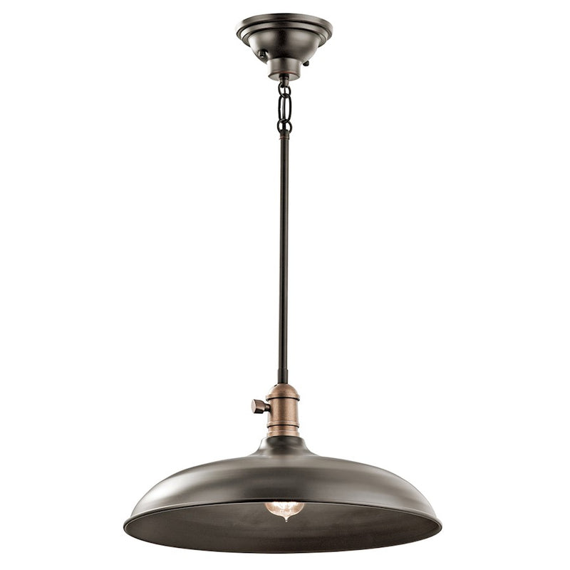 Kichler Cobson 1-Light Pendant/Semi-Flush | Industrial Olde Bronze Steel | Kitchen Island & Dining Room | 16 W x 8 H in, 36in Chain | Model 42585OZ