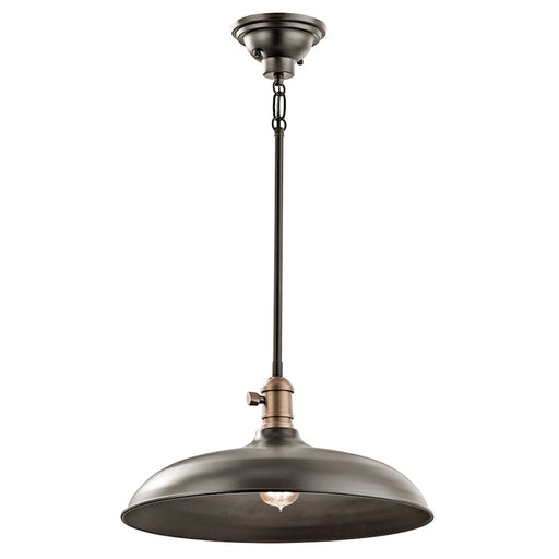 Kichler Cobson 1-Light Pendant/Semi-Flush | Industrial Olde Bronze Steel | Kitchen Island & Dining Room | 16 W x 8 H in, 36in Chain | Model 42585OZ