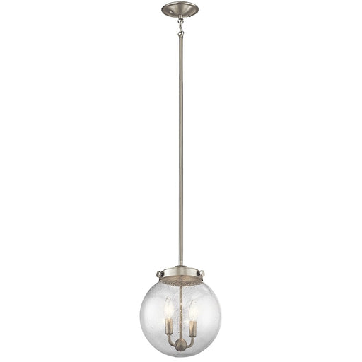 Kichler Holbrook 10in 2-Light Mini Pendant | Brushed Nickel and Clear Seeded Glass | Kitchen Island | 10 x 10 x 12 in | Model 42588NI