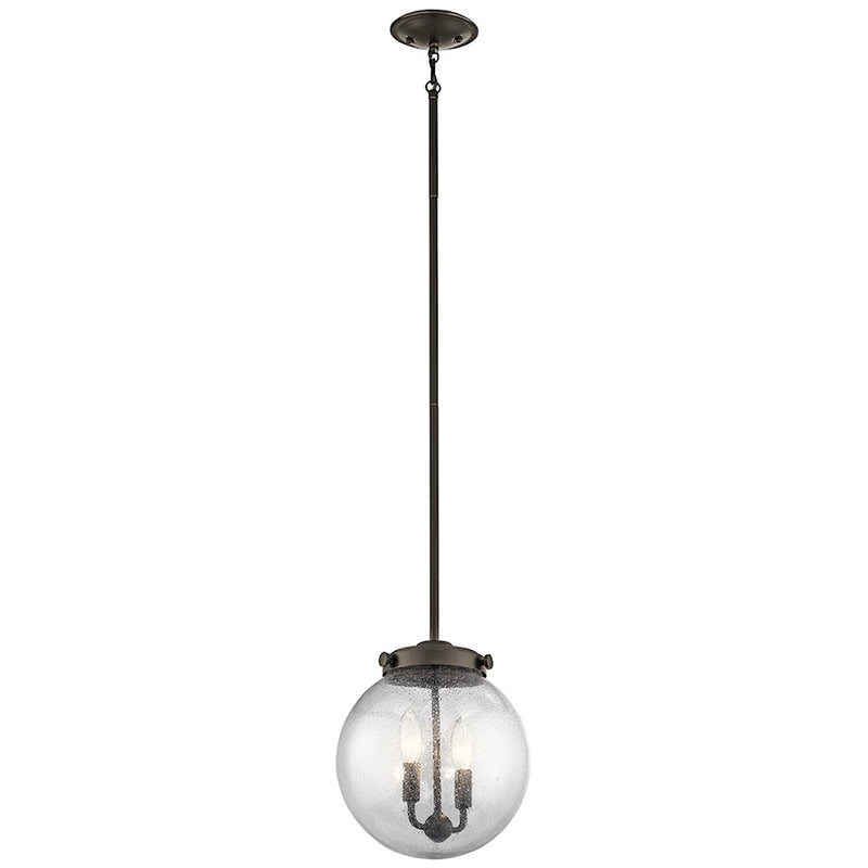 Kichler Holbrook 10in 2-Light Mini Pendant | Transitional Olde Bronze and Clear Seeded Glass | Kitchen Island & Dining Room | Model 42588OZ