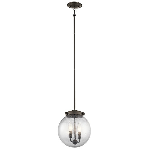 Kichler Holbrook 10in 2-Light Mini Pendant | Transitional Olde Bronze and Clear Seeded Glass | Kitchen Island & Dining Room | Model 42588OZ