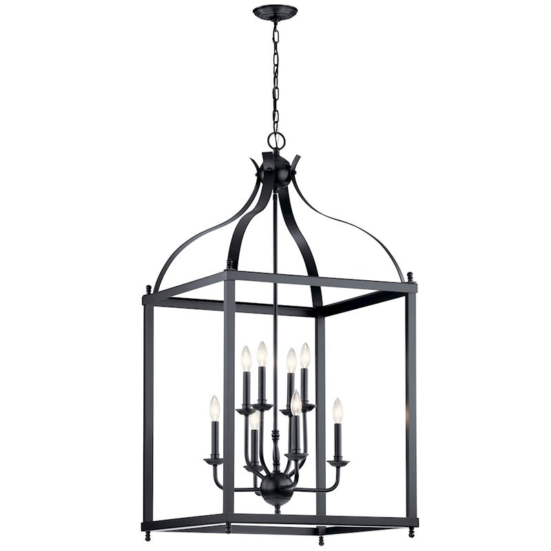 Kichler Larkin 24in 8-Light Chandelier | Industrial Black Steel | Foyer & Stairwell | 24 x 48 in | Model 42591BK