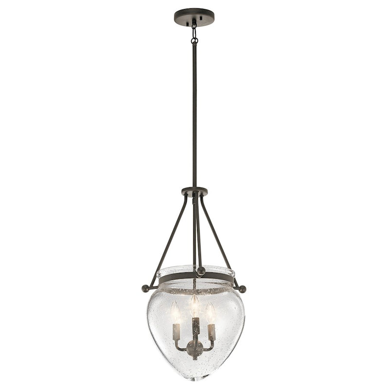 Kichler Belle 14in 3-Light Foyer Pendant | Traditional Olde Bronze and Clear Seeded Glass | Entryway & Stairwell | 14.25 x 23 in | Model 42592OZ