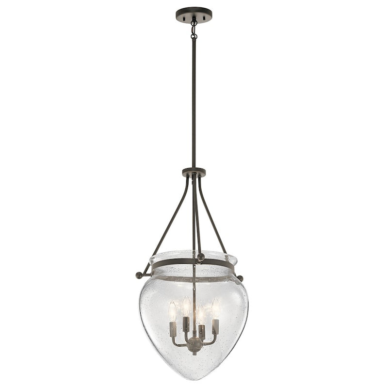 Kichler Belle 16in 4-Light Foyer Pendant | Traditional Olde Bronze and Clear Seeded Glass | Foyer & Hallway Pendant | 16 x 28 in | Model 42594OZ