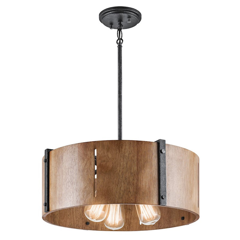 Kichler Elbur 18in 3-Light Pendant/Semi Flush | Distressed Black and Natural Maple | Dining Room & Living Room | 18 x 18 x 8 in | Model 42644DBK