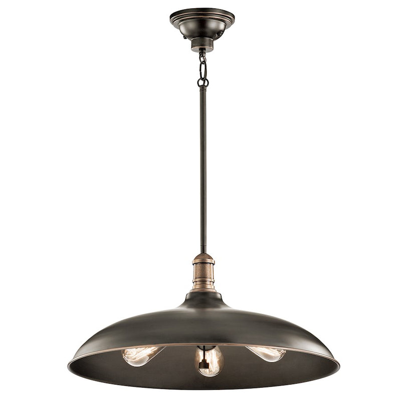 Kichler Cobson 20in 3-Light Pendant | Industrial Olde Bronze Steel | Kitchen Island & Dining Room | 20 x 20 x 48 in | Model 42649OZ