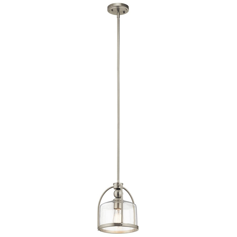 Kichler Mini 1-Light Pendant | Transitional Brushed Nickel | Kitchen Island & Dining Room | 9.5 x 9.5 x 10.75 in | Model 42798NI