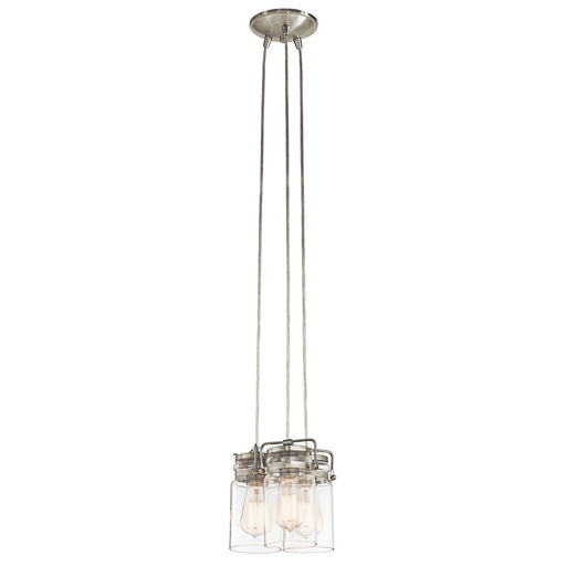 Kichler Brinley 8.5in 3-Light Pendant | Rustic Brushed Nickel and Clear Glass | Kitchen Island & Dining Room | 8.5 x 7.75 in | Model 42869NI