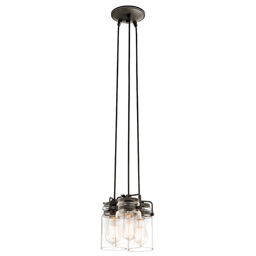 Kichler Brinley 8in 3-Light Pendant | Rustic Olde Bronze and Clear Glass | Kitchen Island & Dining Room | 8.5 x 7.75 in | Model 42869OZ