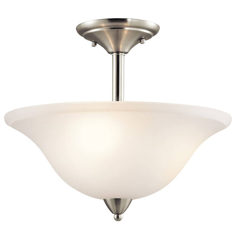 Kichler Nicholson 16in 3-Light Semi Flush Mount | Transitional Brushed Nickel and Satin Etched Glass | Living Room & Hallway | Model 42879NI