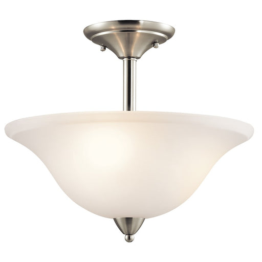 Kichler Nicholson 16in 3-Light Semi Flush Mount | Transitional Brushed Nickel and Satin Etched Glass | Living Room & Hallway | Model 42879NI