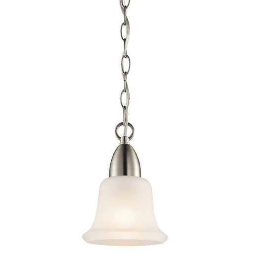Kichler Nicholson 1-Light Mini Pendant | Brushed Nickel and Satin Etched Glass | Kitchen Island & Dining Room | Model 42880NI
