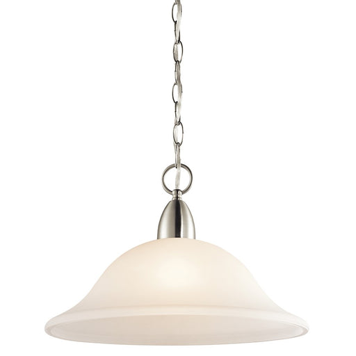 Kichler Nicholson 16in 1-Light Pendant | Transitional Brushed Nickel and Satin Etched Glass | Kitchen Island & Dining Room | Model 42881NI