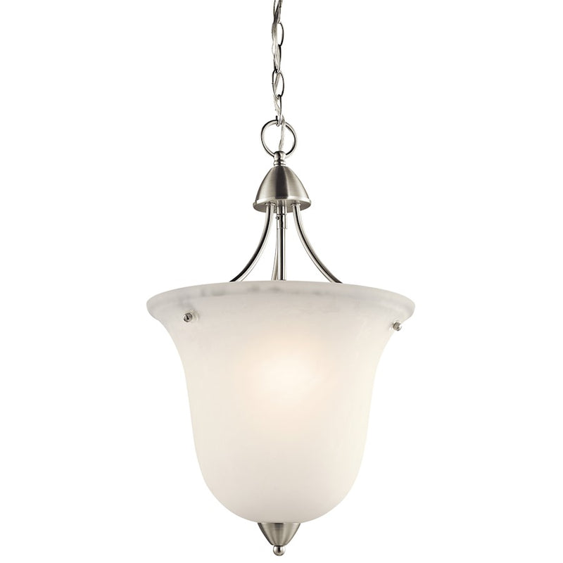 Kichler Nicholson 13in 1-Light Foyer Pendant | Transitional Brushed Nickel and Satin Etched Glass | Entryway & Hallway | 13 x 21 in | Model 42882NI
