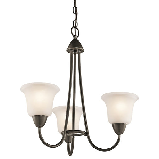 Kichler Nicholson 21in 3-Light Chandelier | Transitional Olde Bronze and Satin Etched Glass | Dining Room & Living Room | Model 42883OZ