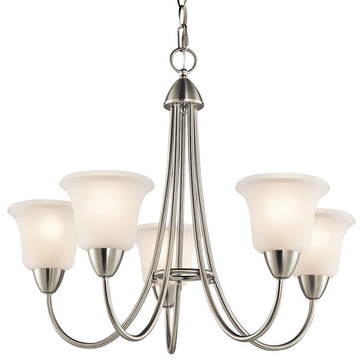 Kichler Nicholson 25in 5-Light Chandelier | Transitional Brushed Nickel and Satin Etched Glass | Dining Room & Living Room | Model 42884NI