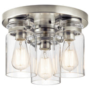 Kichler Brinley 11.75in 3-Light Flush Mount | Rustic Brushed Nickel and Clear Glass | Kitchen & Hallway | 11.75 x 8 in | Model 42891NI