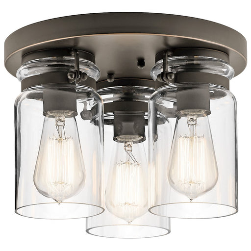 Kichler Brinley 12in 3-Light Flush Mount | Rustic Olde Bronze and Clear Glass | Hallway & Bedroom Ceiling Light | 12 x 8 in | Model 42891OZ