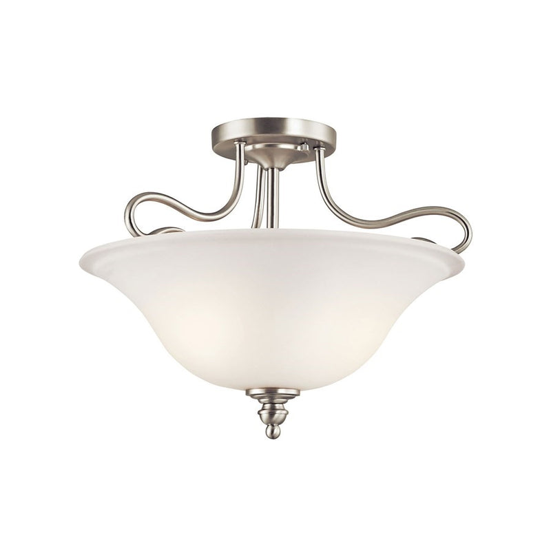 Kichler Tanglewood 16in 2-Light Semi-Flush Mount | Classic Brushed Nickel and Frosted Glass | Hallway & Bedroom Ceiling Light | Model 42900NIL18