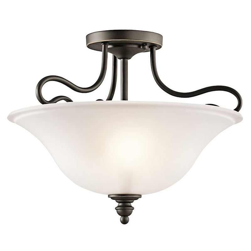 Kichler Tanglewood 16in 2-Light Semi Flush Mount | Transitional Olde Bronze and Satin Etched Glass | Hallway & Entryway | 16 x 13 in | Model 42900OZ