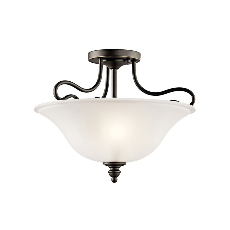 Kichler Tanglewood 16in 2-Light Semi-Flush Mount LED | Classic Olde Bronze and Frosted Glass | Hallway & Bedroom | 16 x 16 x 13 in | Model 42900OZL18