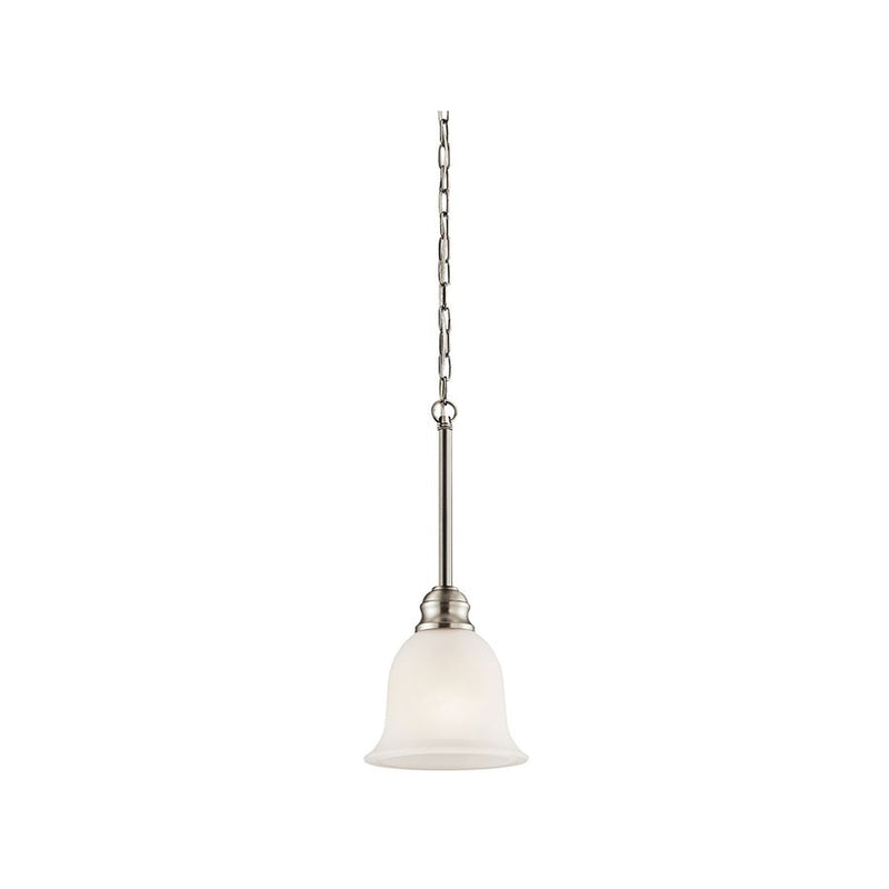 Kichler Tanglewood 6in 1-Light LED Mini Pendant | Classic Brushed Nickel and Frosted Glass | Kitchen Island & Dining Room | Model 42901NIL18