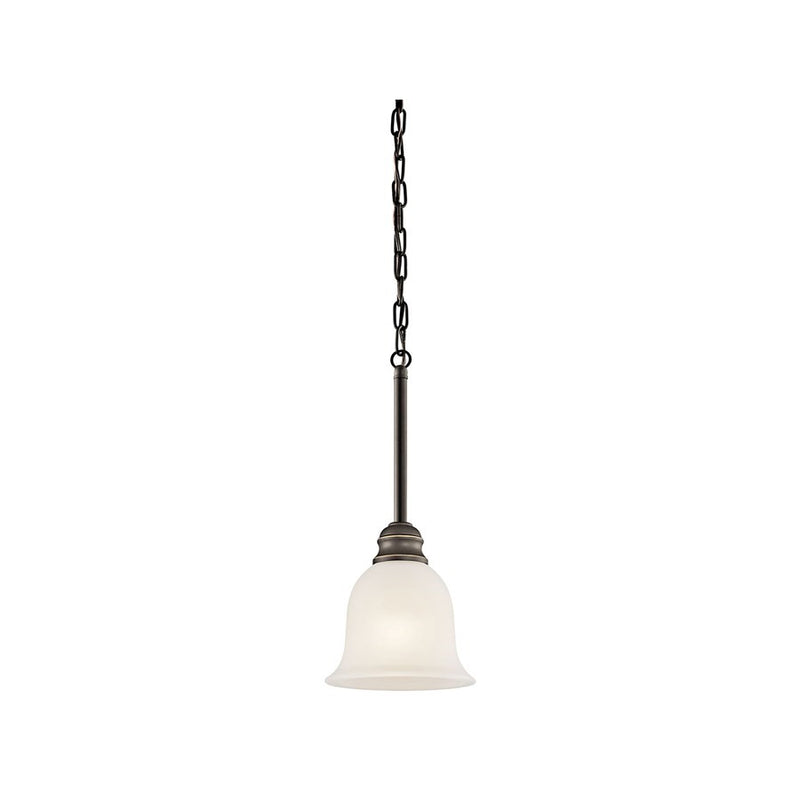 Kichler Tanglewood 6in 1-Light Mini Pendant | Olde Bronze and Frosted Glass | Kitchen Island & Dining Room | 6 x 15 in | Model 42901OZL18