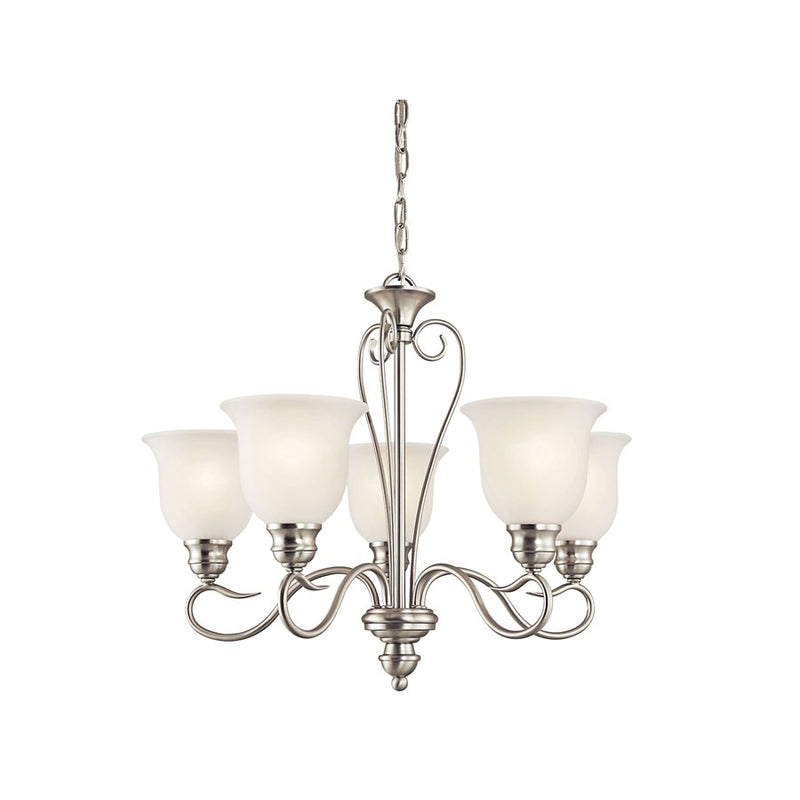 Kichler Tanglewood 24in 5-Light Chandelier | Classic Brushed Nickel and Frosted Glass | Dining Room & Living Room | 24 x 20 in | Model 42906NIL18