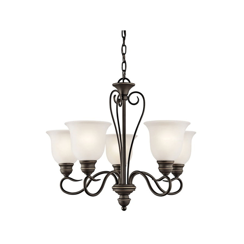 Kichler Tanglewood 24in 5-Light LED Chandelier | Olde Bronze and Frosted Glass | Dining Room & Kitchen Island | 24 x 20 in | Model 42906OZL18